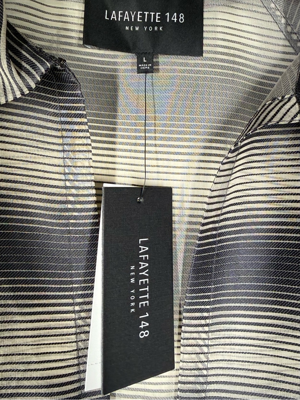 Lafayette 148 Size L New York Striped Lightweight Jacket in Black and White Silk